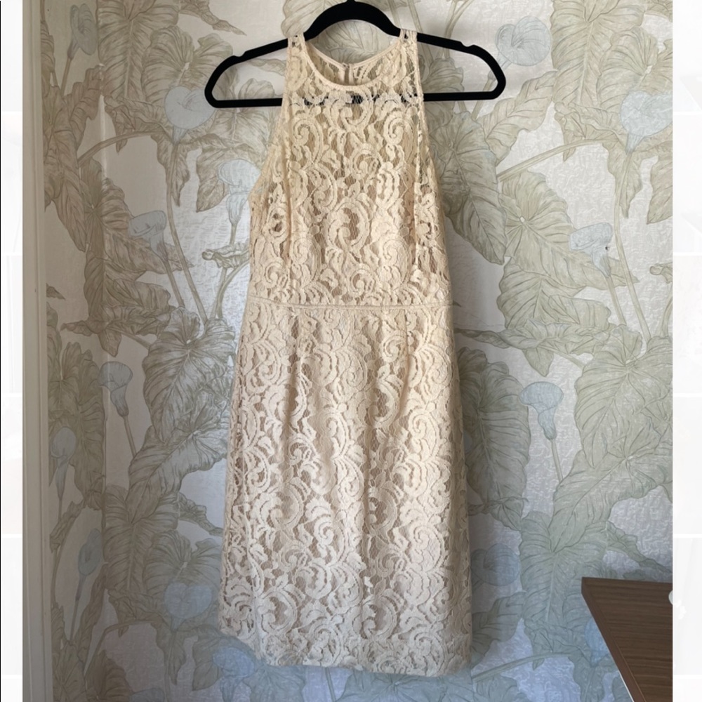 Size 2 Champagne Ivory J Crew Pamela Leavers Lace Dress EUC
